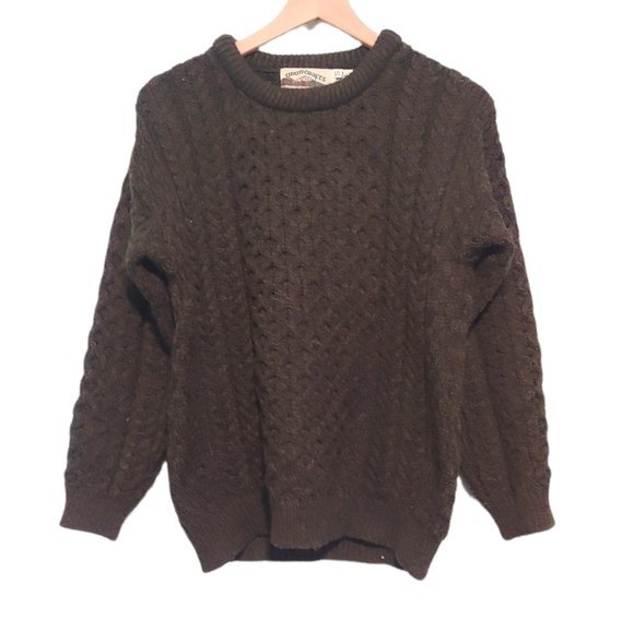 Other - Aran Crafts 100% Merino Wool Forest Green Fisherman Sweater Size Small